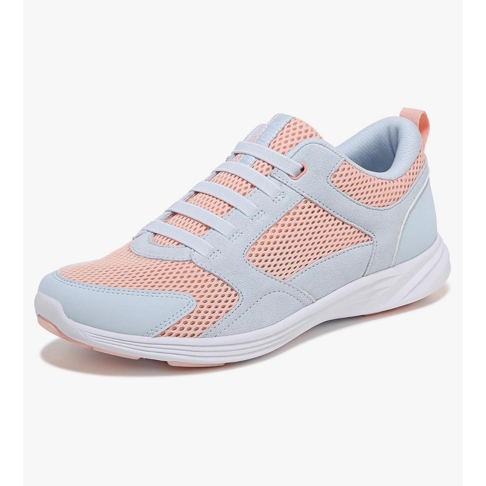 Vionic Womens Mesh Walking Sneakers Blue Peach Slip On Elastic Laces Orthotic 8 - Picture 2 of 10
